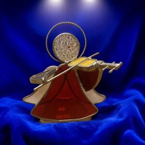 International Silver Co Stained Glass Angel Playing Violin Figurine Red Silver